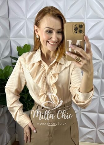 Camisa Natasha Em Cetim - Nude - Milla Chic