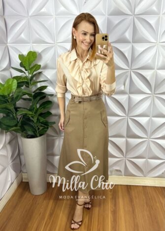 Camisa Natasha Em Cetim - Nude - Milla Chic