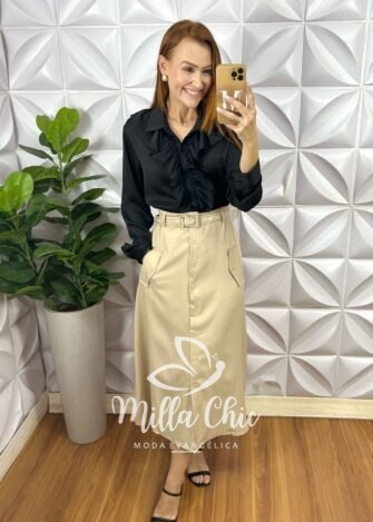 Camisa Natasha Em Cetim - Preta - Milla Chic