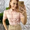 Camisa Tunísia Em Tule Bordado - Rosa - Milla Chic