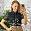 Camisa Tunísia Em Tule Bordado - Preta - Milla Chic