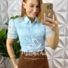 Camisa Tunísia Em Tule Bordado - Azul - Milla Chic