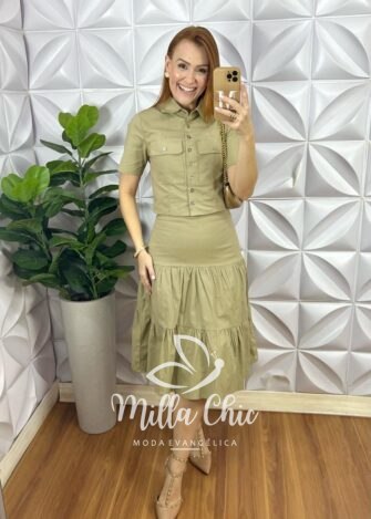 Milla Chic - millachic com br conjunto anastacia em tricoline verde 3 Conjunto Anastácia Em Tricoline - Caqui - Milla Chic