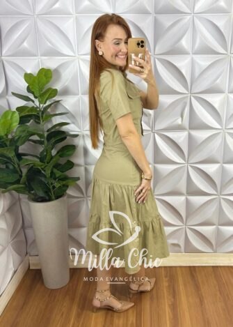 Milla Chic - millachic com br conjunto anastacia em tricoline verde 5 Conjunto Anastácia Em Tricoline - Caqui - Milla Chic
