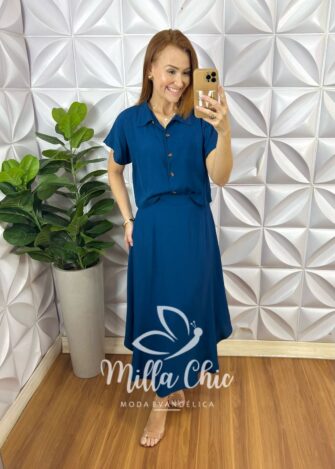 Conjunto Galles Em Viscolinho - Azul - Milla Chic