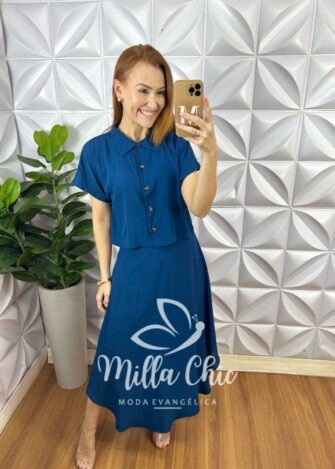 Conjunto Galles Em Viscolinho - Azul - Milla Chic
