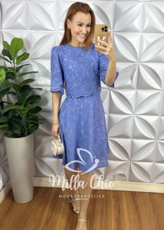 Conjunto Jardins Lesie Algodão 3D - Azul - Milla Chic