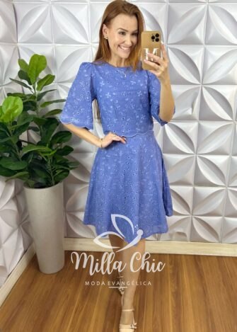 Conjunto Jardins Lesie Algodão 3D - Azul - Milla Chic