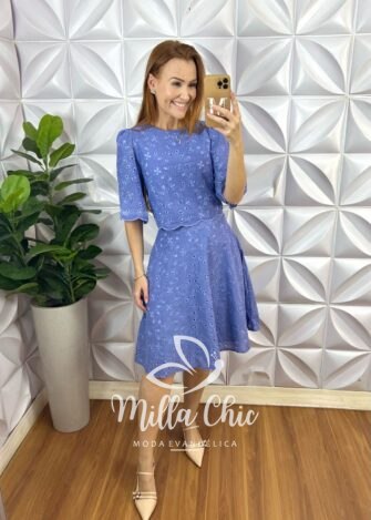 Conjunto Jardins Lesie Algodão 3D - Azul - Milla Chic