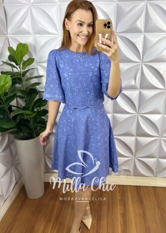 Conjunto Jardins Lesie Algodão 3D - Azul - Milla Chic
