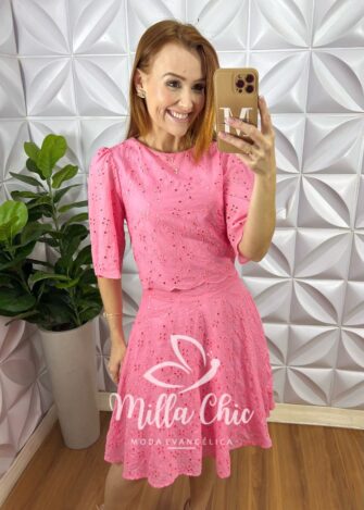 Conjunto Jardins Lesie Algodão 3D - Rosa - Milla Chic