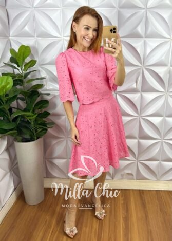 Conjunto Jardins Lesie Algodão 3D - Rosa - Milla Chic