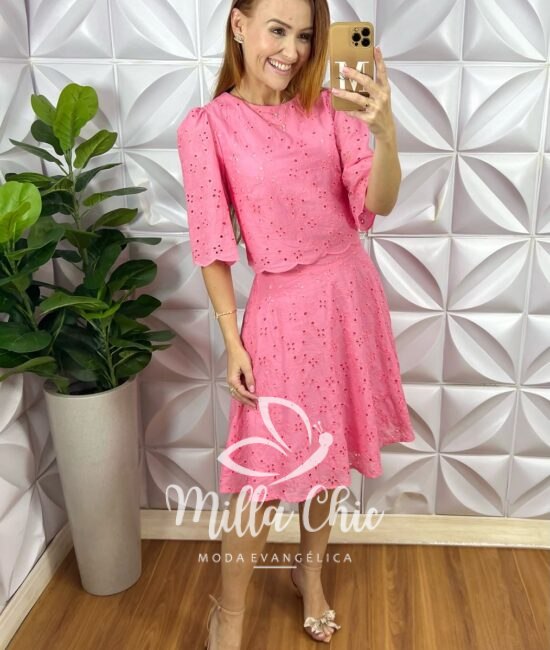 Conjunto Jardins Lesie Algodão 3D - Rosa - Milla Chic