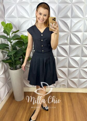 Conjunto Roma Em Tricoline - Preto - Milla Chic