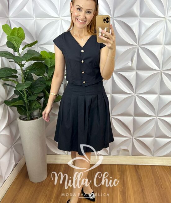 Conjunto Roma Em Tricoline - Preto - Milla Chic