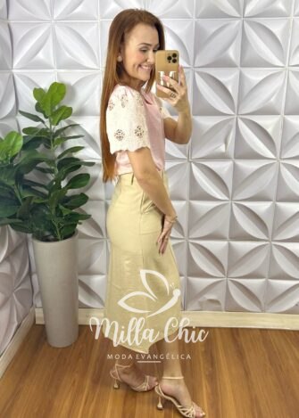 Milla Chic - millachic com br saia albania em alfaiataria nude 4 Saia Albânia Em Alfaiataria - Nude - Milla Chic