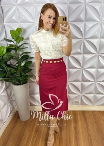 Saia Albânia Em Alfaiataria - Vermelha - Milla Chic