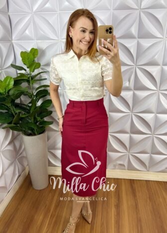 Saia Albânia Em Alfaiataria - Vermelha - Milla Chic