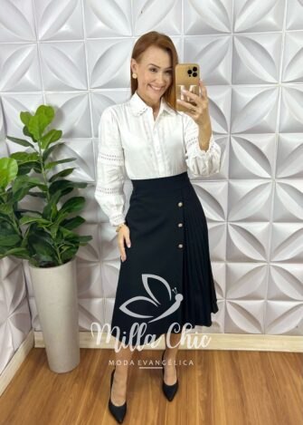 Milla Chic - millachic com br saia apolonia em alfaiataria plissada preta 1 Saia Apolónia Em Alfaiataria Plissada - Preta - Milla Chic
