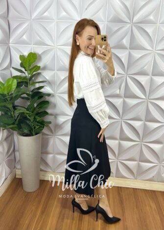 Milla Chic - millachic com br saia apolonia em alfaiataria plissada preta 2 Saia Apolónia Em Alfaiataria Plissada - Preta - Milla Chic
