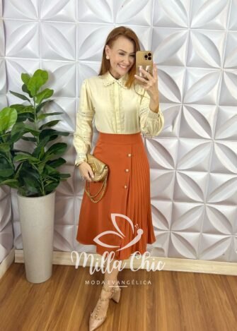 Milla Chic - millachic com br saia apolonia em alfaiataria plissada terracota 1 Saia Apolónia Em Alfaiataria Plissada - TerraCota - Milla Chic