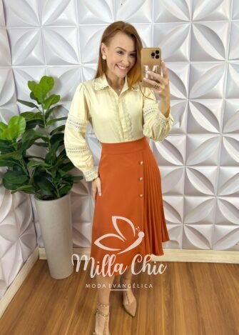Milla Chic - millachic com br saia apolonia em alfaiataria plissada terracota Saia Apolónia Em Alfaiataria Plissada - TerraCota - Milla Chic