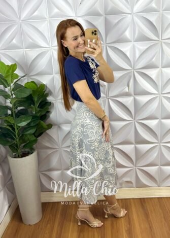 Milla Chic - millachic com br saia argelia em bordado bordone cinza 2 Saia Argélia Em Bordado Bordone - Cinza - Milla Chic