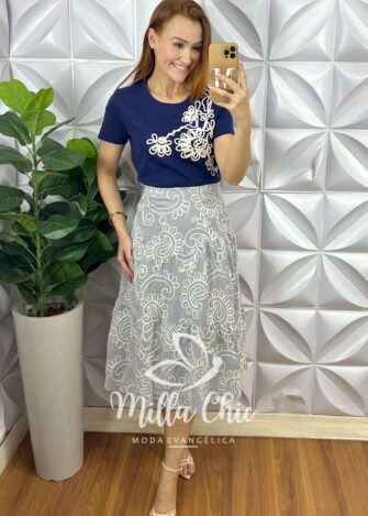 Milla Chic - millachic com br saia argelia em bordado bordone cinza 5 Saia Argélia Em Bordado Bordone - Cinza - Milla Chic