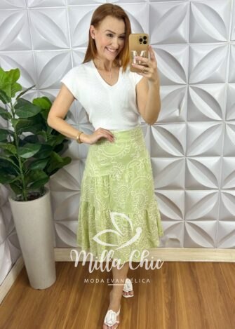 Saia Argélia Em Bordado Bordone - Verde - Milla Chic