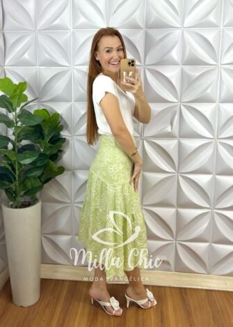 Saia Argélia Em Bordado Bordone - Verde - Milla Chic