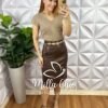 Saia Belize Em Sarja Couro - Marrom - Milla Chic
