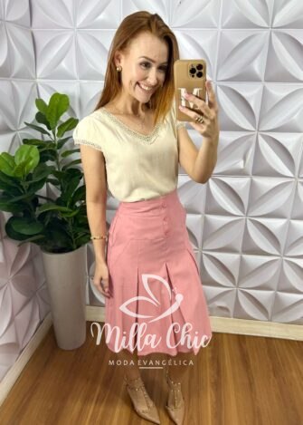 Saia Julieta Em Pregas - Rosa - Milla Chic
