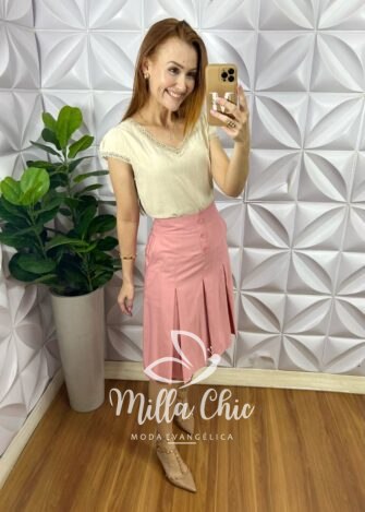 Saia Julieta Em Pregas - Rosa - Milla Chic