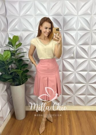 Saia Julieta Em Pregas - Rosa - Milla Chic