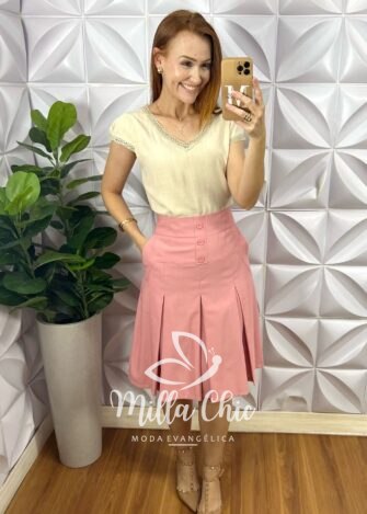 Saia Julieta Em Pregas - Rosa - Milla Chic