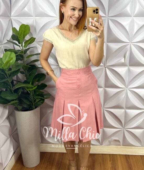 Saia Julieta Em Pregas - Rosa - Milla Chic