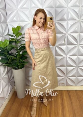 Saia Kora Em Sarja - Areia - Milla Chic