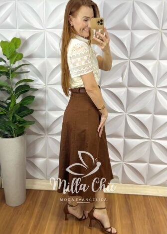 Saia Kora Em Sarja - Marrom - Milla Chic