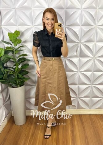 Saia Kora Em Sarja - Nude - Milla Chic