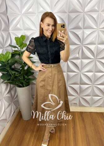 Milla Chic - millachic com br saia kora em sarja nude 4 Saia Kora Em Sarja - Nude - Milla Chic