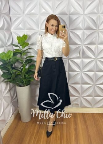 Milla Chic - millachic com br saia kora em sarja preta 1 Saia Kora Em Sarja - Preta - Milla Chic