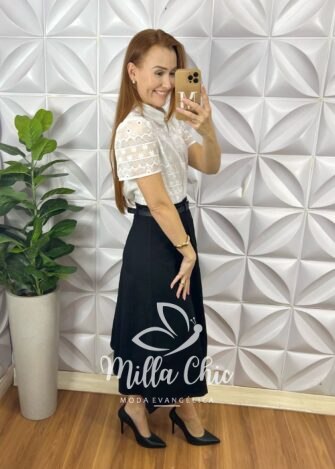 Milla Chic - millachic com br saia kora em sarja preta 3 Saia Kora Em Sarja - Preta - Milla Chic