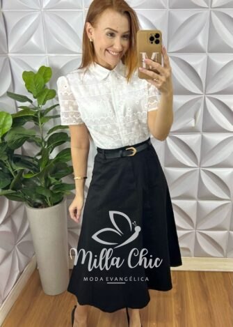 Saia Kora Em Sarja - Preta - Milla Chic