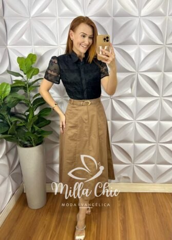 Saia Kora Em Sarja - Nude - Milla Chic