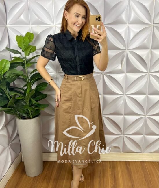 Saia Kora Em Sarja - Nude - Milla Chic