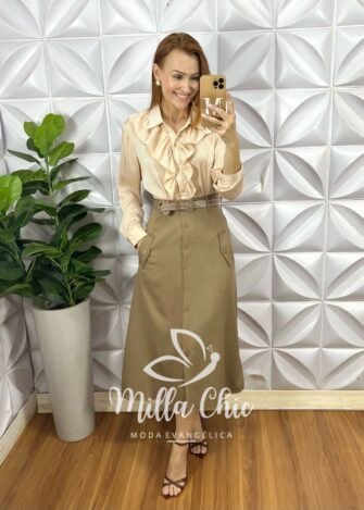 Milla Chic - millachic com br saia mafalda em linho com cinto marrom 3 Saia Mafalda Em Linho Com Cinto - Marrom - Milla Chic