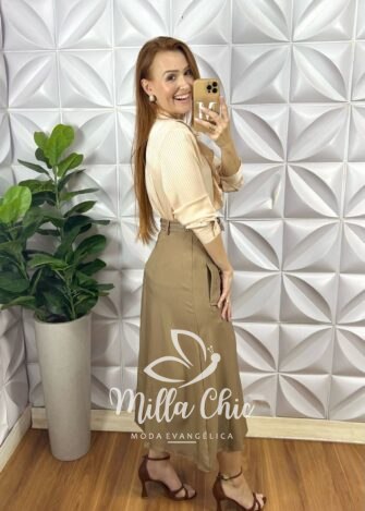 Milla Chic - millachic com br saia mafalda em linho com cinto marrom Saia Mafalda Em Linho Com Cinto - Marrom - Milla Chic