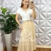 Saia Odete Longa Em Alfaiataria Marrant - Areia - Milla Chic