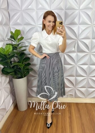 Milla Chic - millachic com br saia samanta em viscolinho listrada 4 Saia Samanta Em Viscolinho - Listrada - Milla Chic
