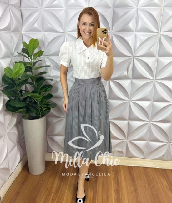 Saia Samanta Em Viscolinho - Listrada - Milla Chic